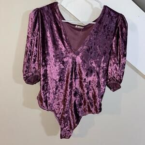 Free People Don't You Wish Velvet Bodysuit Burgundy